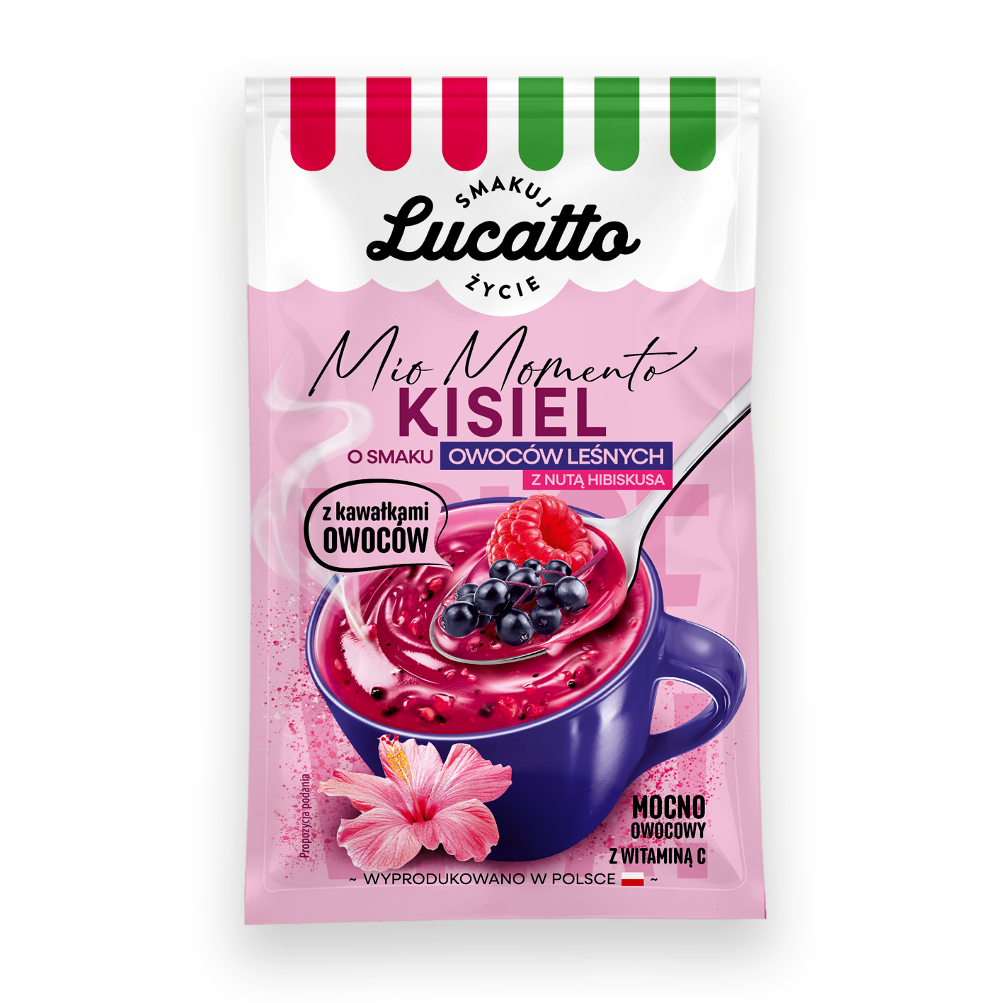 Lucatto Kisiel instant o smaku owocow lesnych z kawalkami owocow