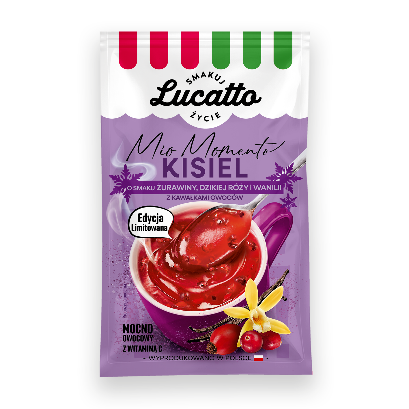 Lucatto kisiel instant rozgrzewajacy o smaku zurawina roza wanilia
