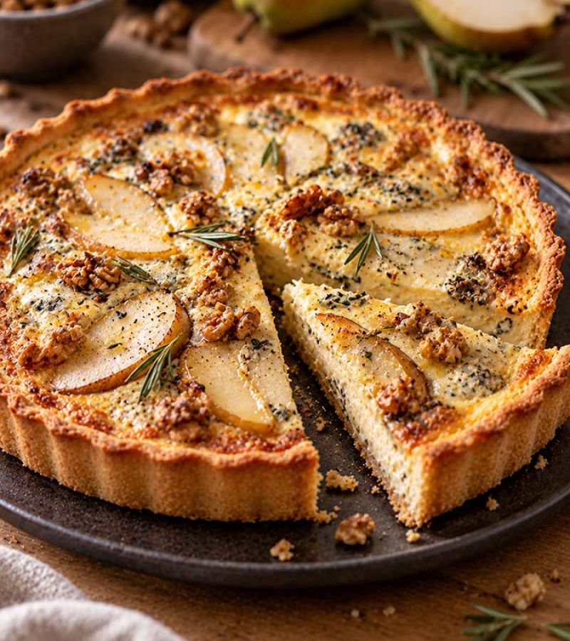 Quiche z gorgonzolą, gruszką i rozmarynem 1 quiche z gorgonzola gruszka i rozmarynem