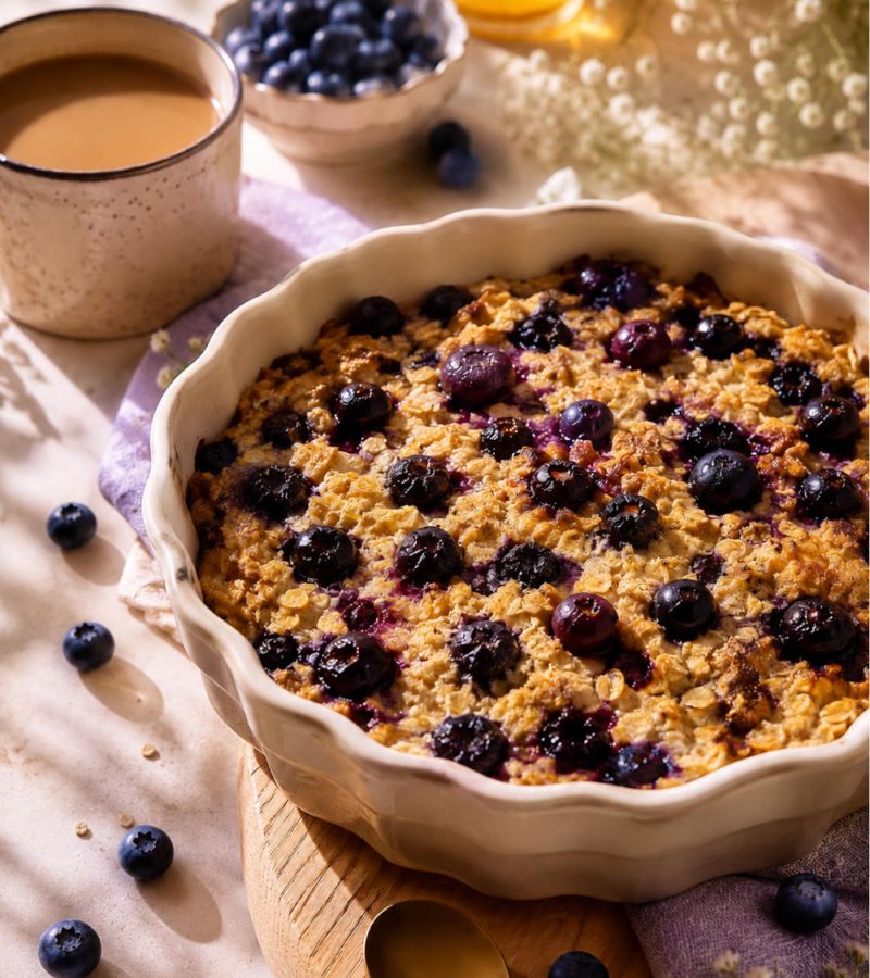 Pieczona owsianka „blueberry morning glow” 1 Pieczona owsianka