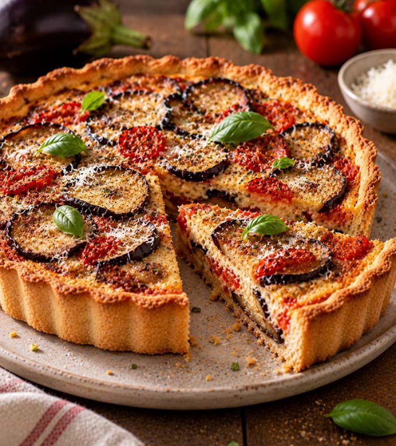 Tarta z bakłażanem, pomidorami i ricottą salata 1 tarta z baklazanem pomidorami i ricotta salata