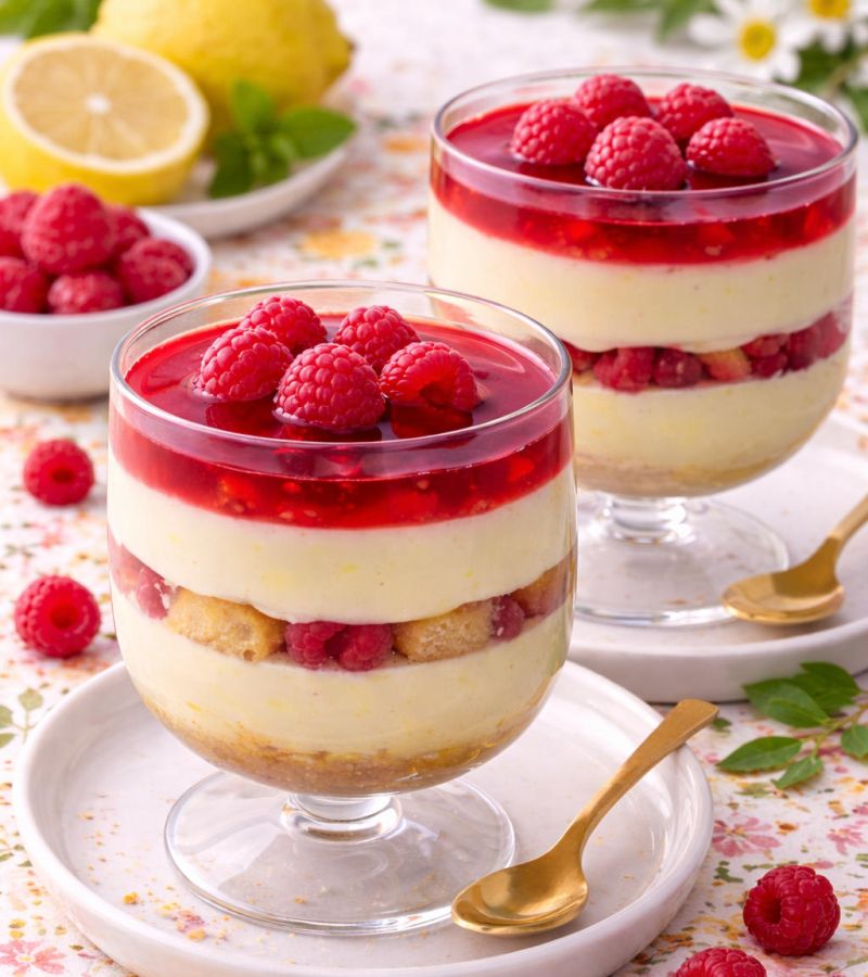 Cytrynowe mascarpone w pucharkach z malinową taflą 1 Cytrynowe mascarpone w pucharkach z malinową taflą
