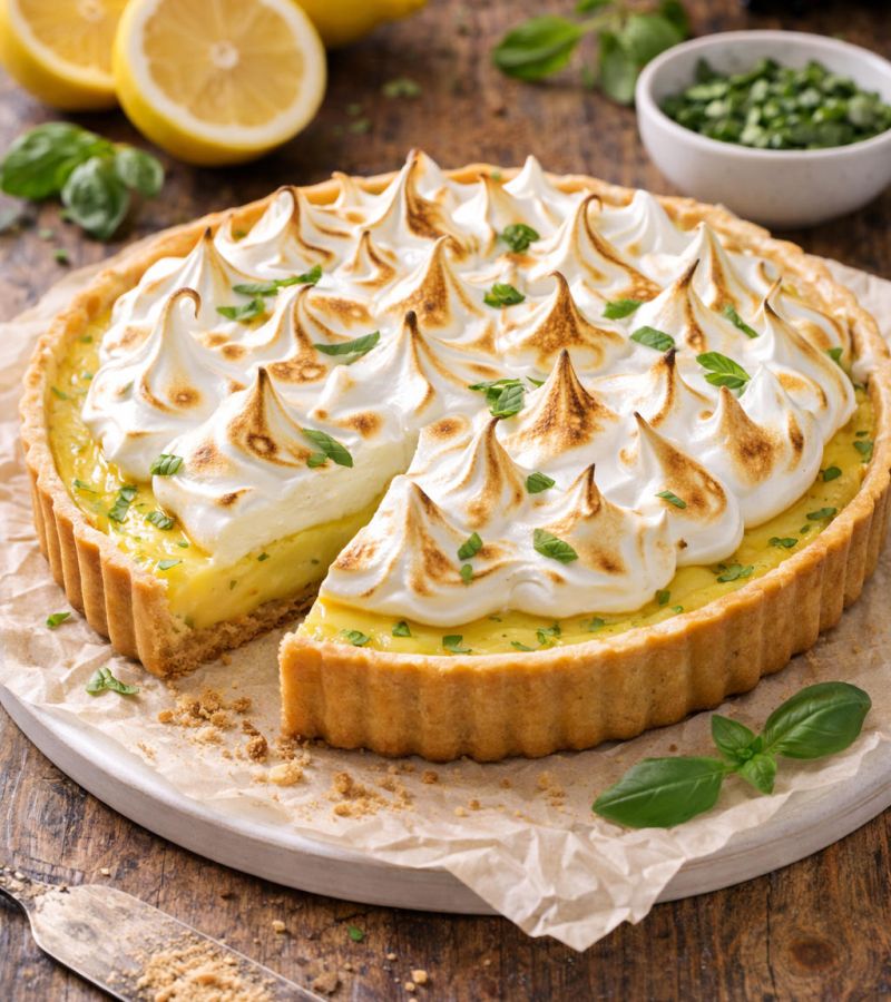Tarta cytrynowa z bazylią i włoską bezą 1 Tarta cytrynowa z bazylią i włoską bezą