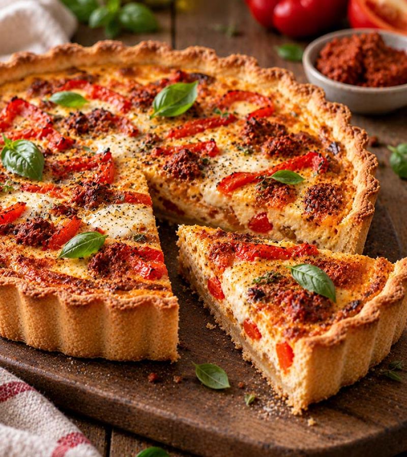 Quiche z ndują, mozzarellą i papryką 1 quiche z nduja mozzarella i papryka