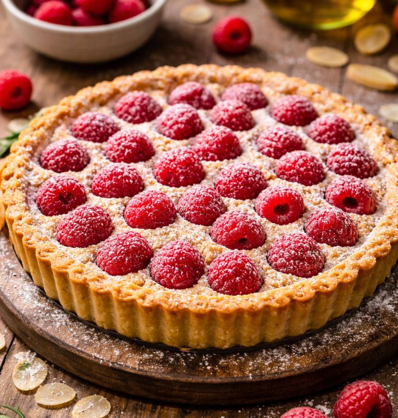 Mini tarta migdałowa z malinami