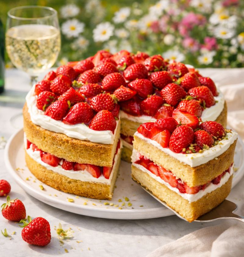 Biszkopt „Truskawka & Prosecco” z kremem waniliowym 1 Biszkopt „Truskawka & Prosecco” z kremem waniliowym