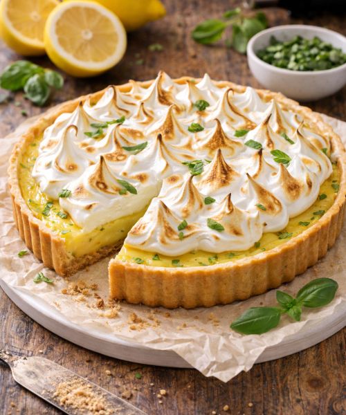 Tarta cytrynowa z bazylią i włoską bezą