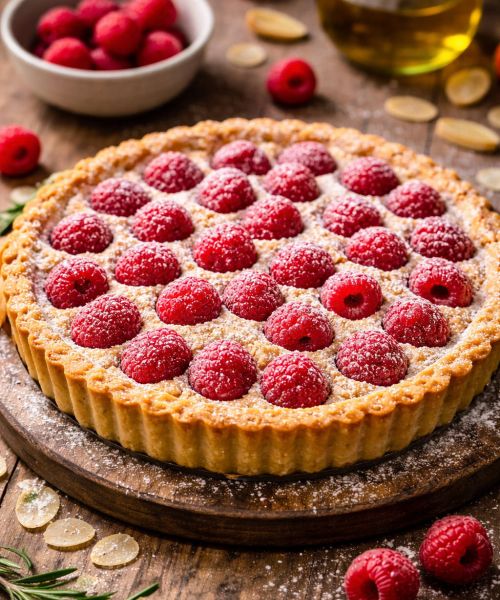 Mini tarta migdałowa z malinami