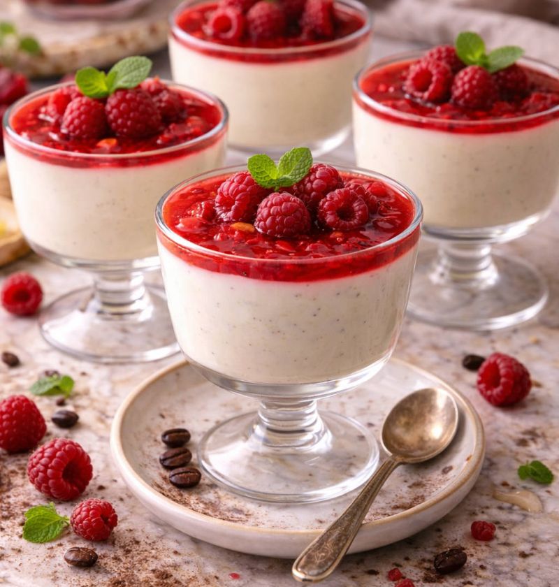 Panna cotta waniliowa z malinami 1 Panna cotta waniliowa z malinami