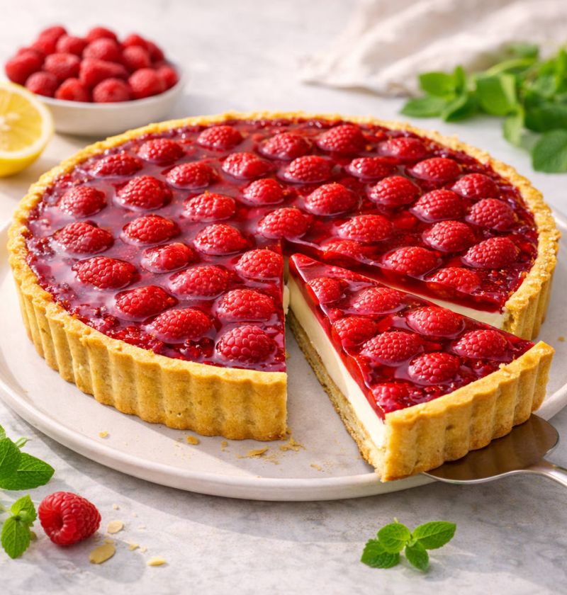 Kruche „Panna cotta z malinami” z malinową taflą