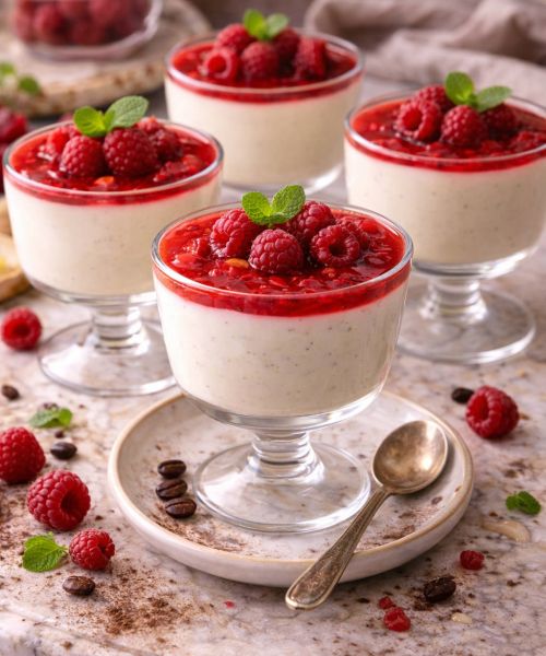 Panna cotta waniliowa z malinami