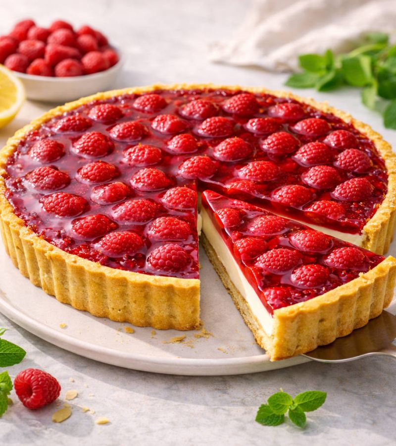 Kruche „Panna cotta z malinami” z malinową taflą