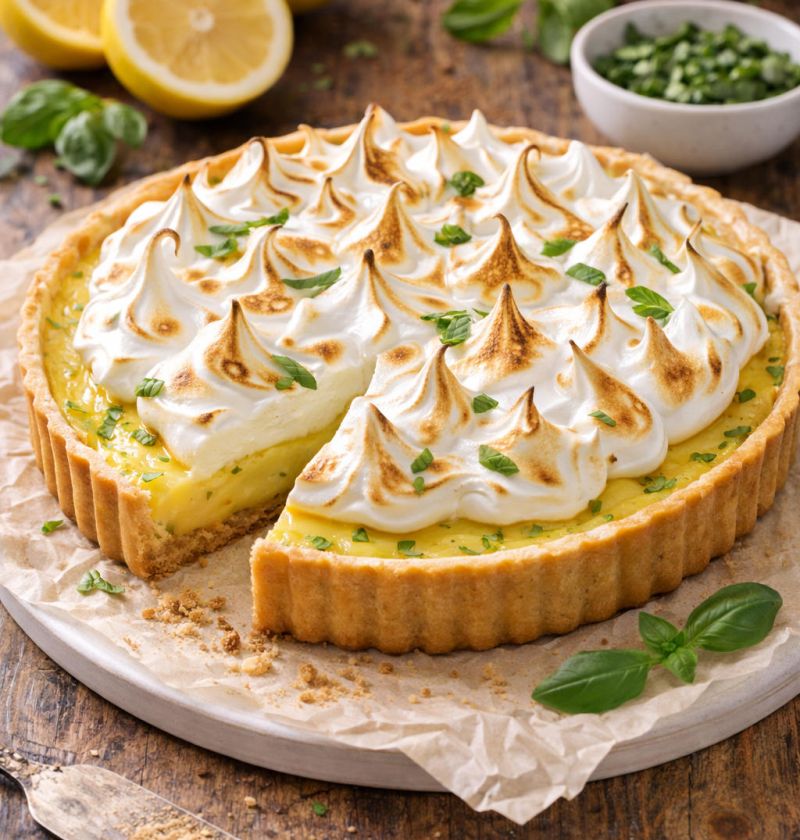 Tarta cytrynowa z bazylią i włoską bezą
