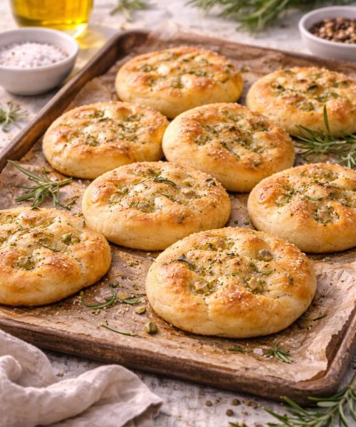 Drożdżówki „Pizza Bianca” z rozmarynem i solą morską
