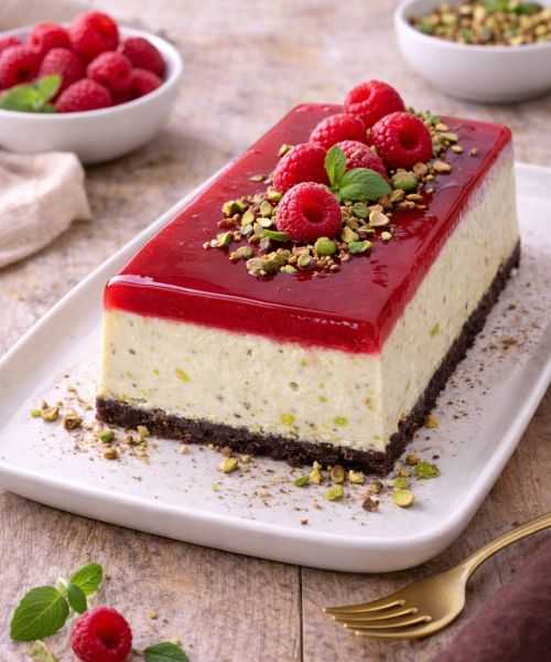Semifreddo pistacjowe z malinową taflą